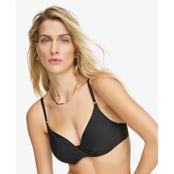 Calvin Klein Pleated Underwire Bikini Top, Black, M - Picture 3 of 5